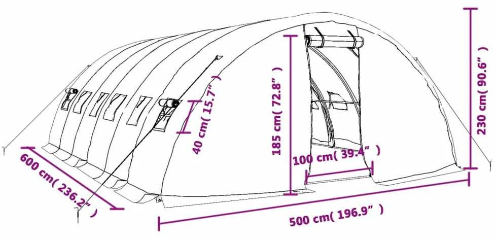 Šiltnamis su plieno rėmu, žalios spalvos, 6x5x2,3m, 30m²