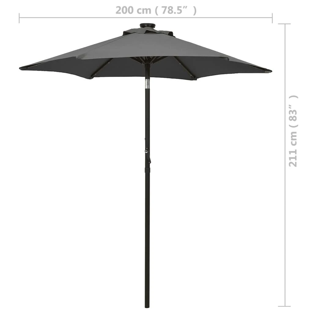 Sodo skėtis nuo saulės su LED, antracito, 200x211cm, aliuminis