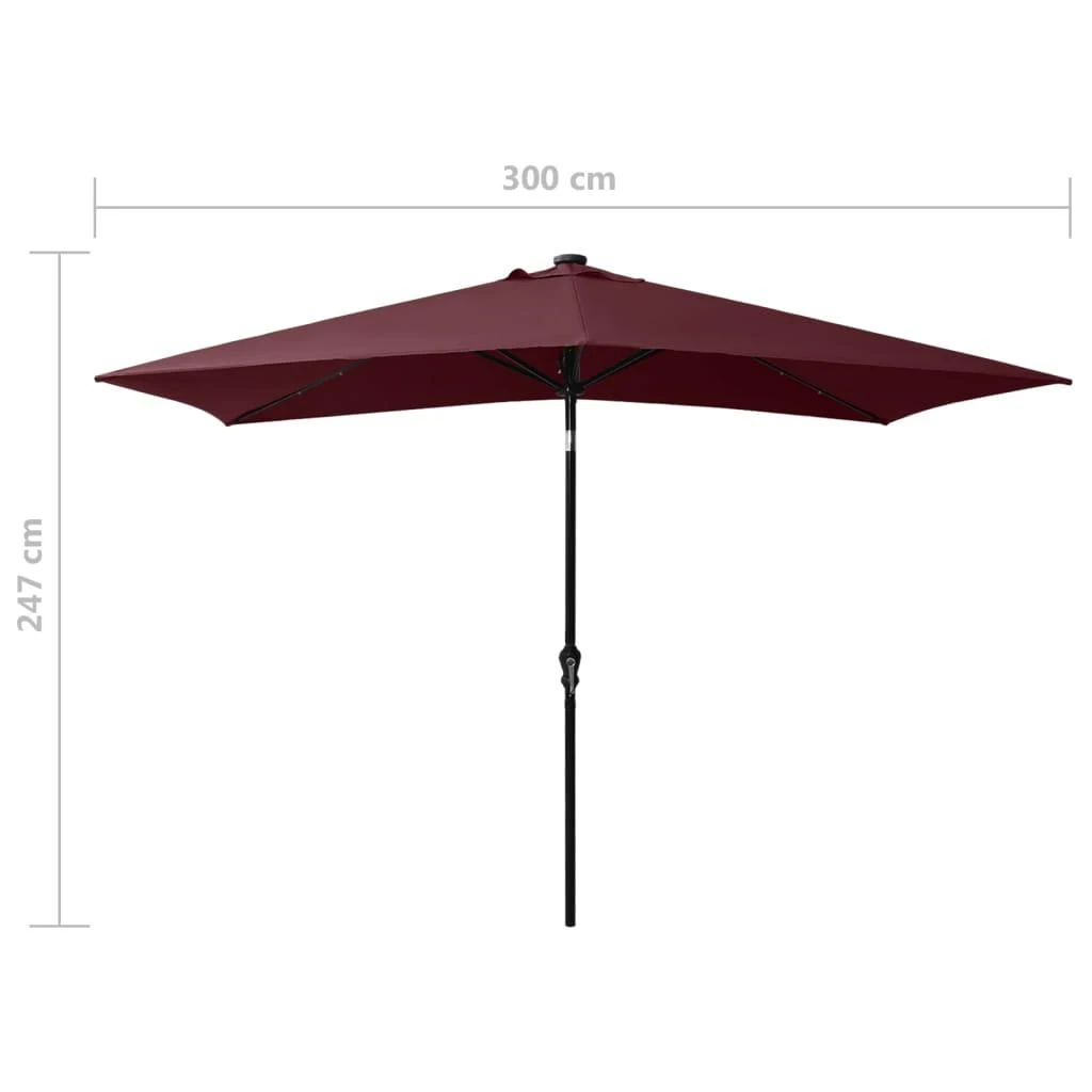 Skėtis nuo saulės su LED ir plieniniu stulpu, raudonas, 2x3m