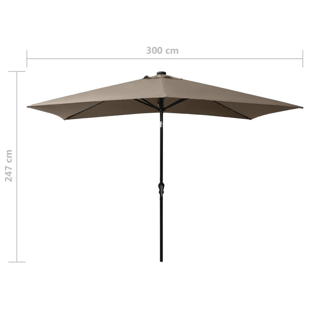 Sodo skėtis nuo saulės su LED ir plieniniu stulpu, taupe, 2x3m