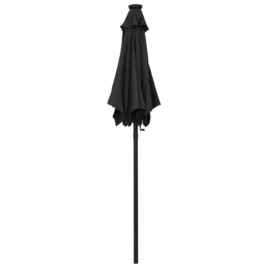 Sodo skėtis nuo saulės su LED, juodas, 200x211cm, aliuminis