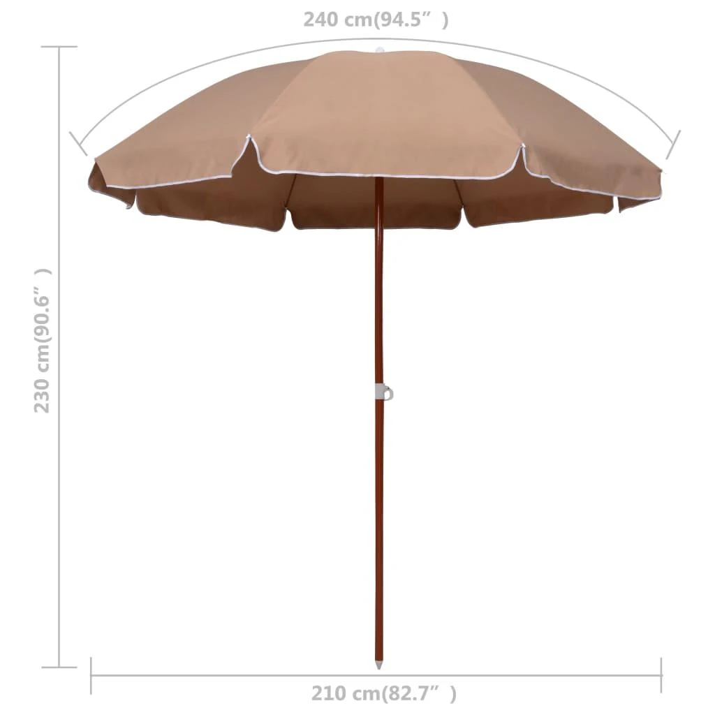 Sodo skėtis nuo saulės su plieniniu stulpu, taupe, 240cm