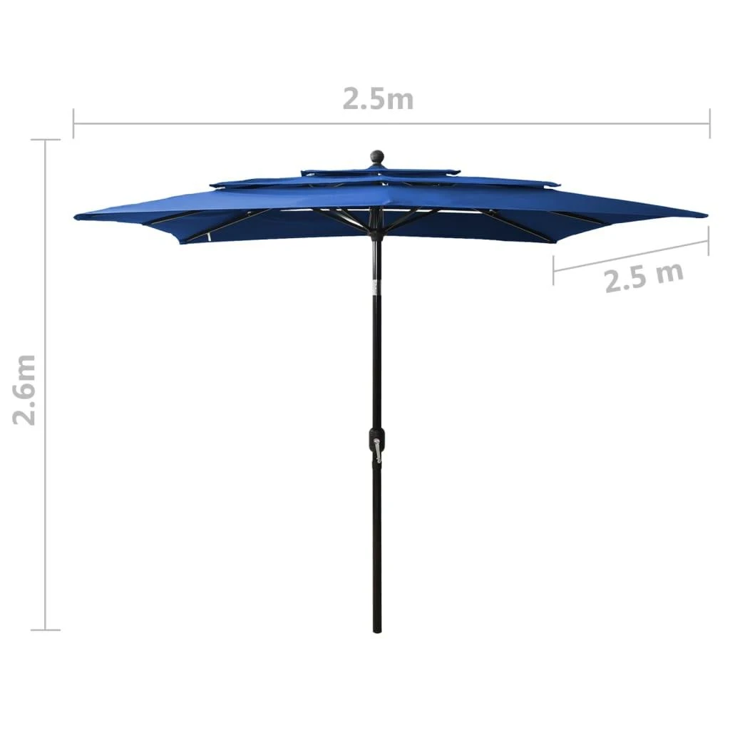 Sodo skėtis su aliuminio stulpu, mėlynas, 2,5x2,5m, 3 aukščių