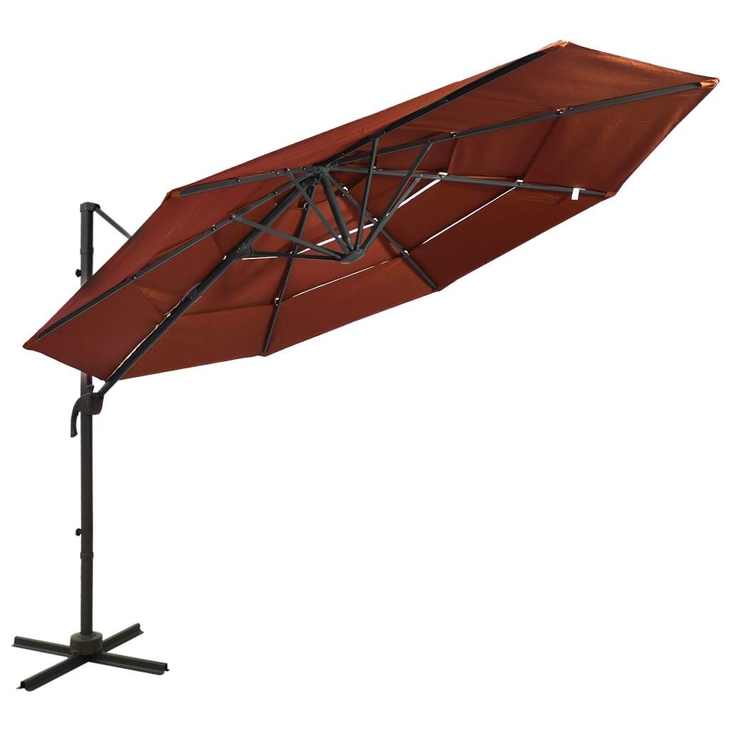Sodo skėtis su aliuminio stulpu, terakota, 3x3m, 4 aukščių
