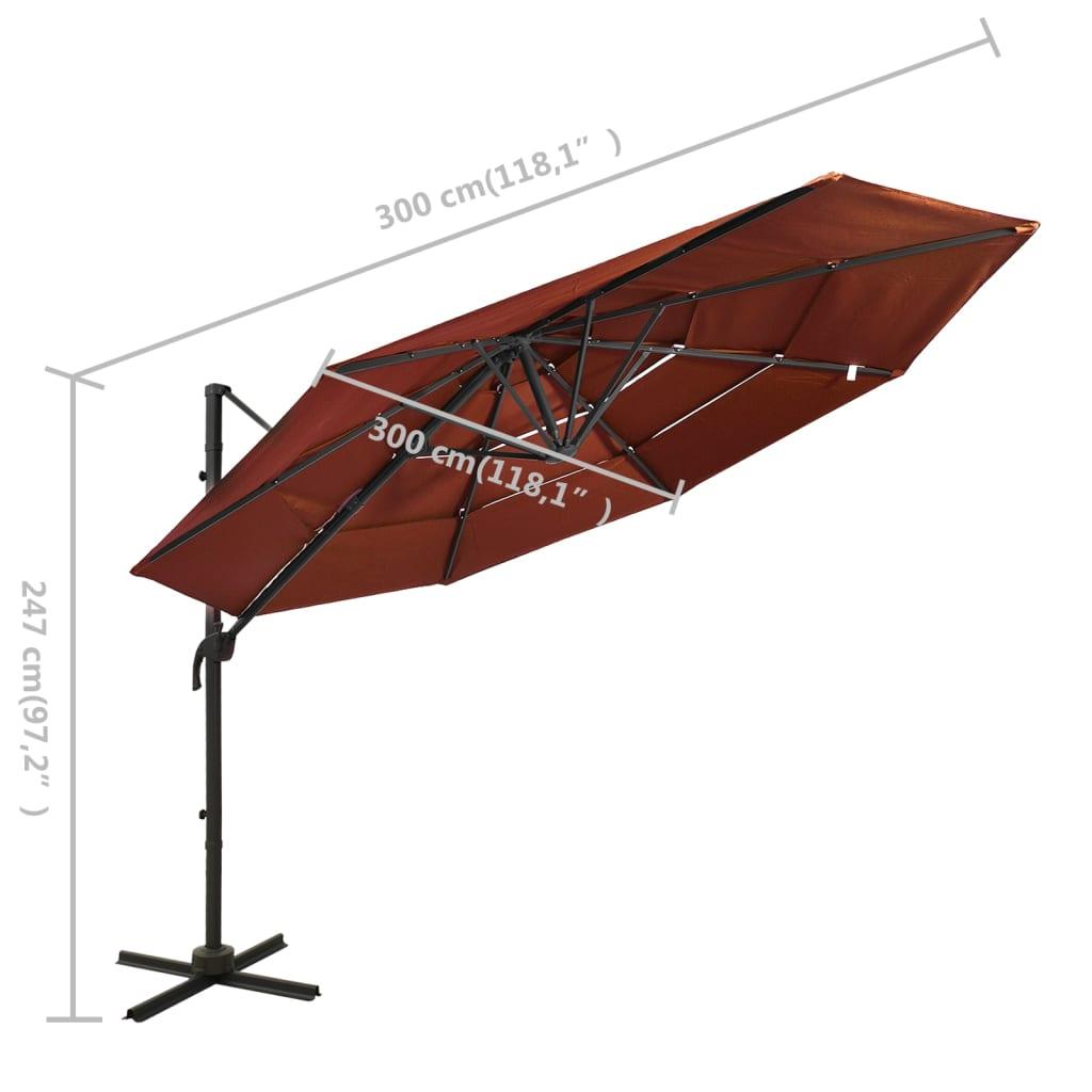 Sodo skėtis su aliuminio stulpu, terakota, 3x3m, 4 aukščių