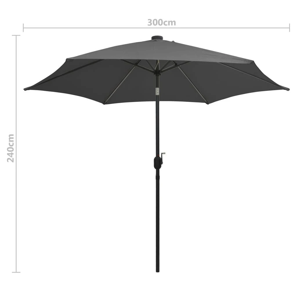 Sodo skėtis su LED ir aliuminio stulpu, antracito, 300cm