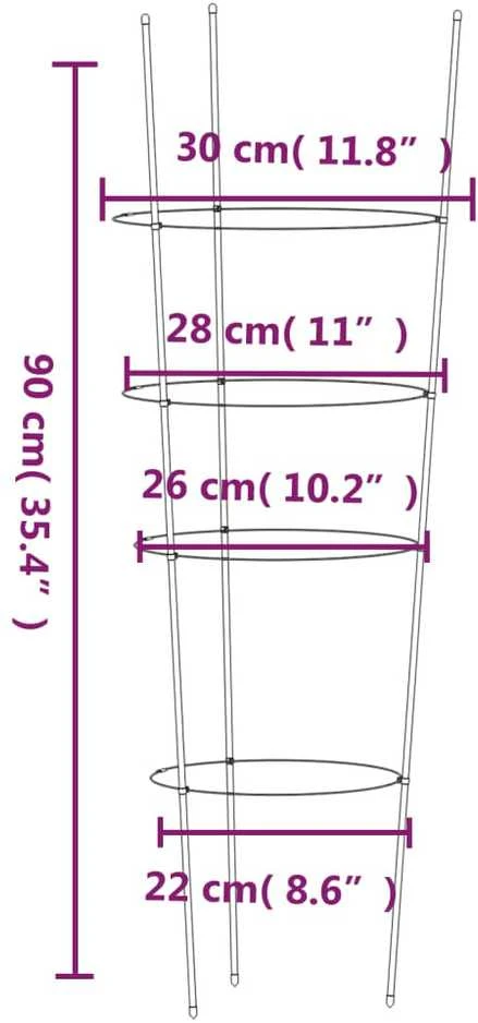 Sodo augalų atramos su 4 žiedais, 5vnt., žalios, 90cm, plienas