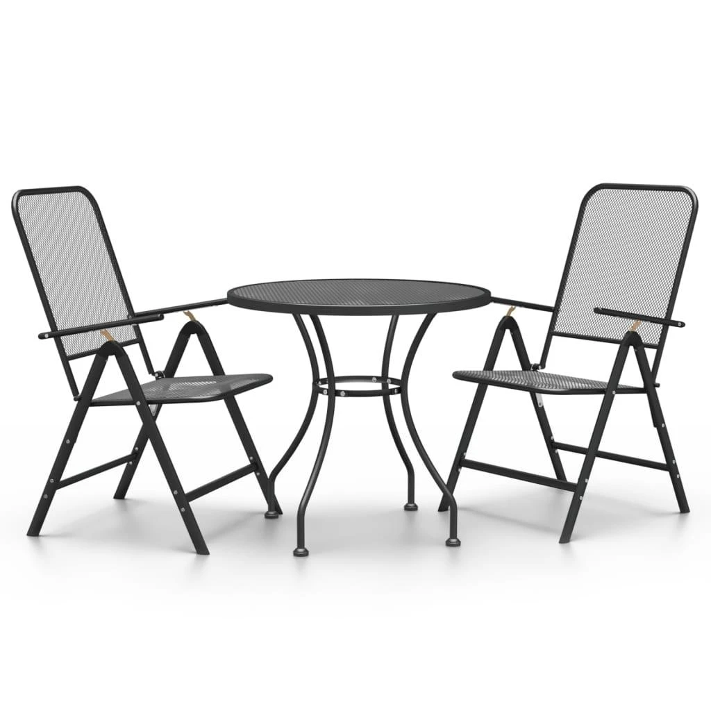 Lauko baldų komplektas Sodo baldų komplektas, 3 dalių, antracito, išplėstas metalas