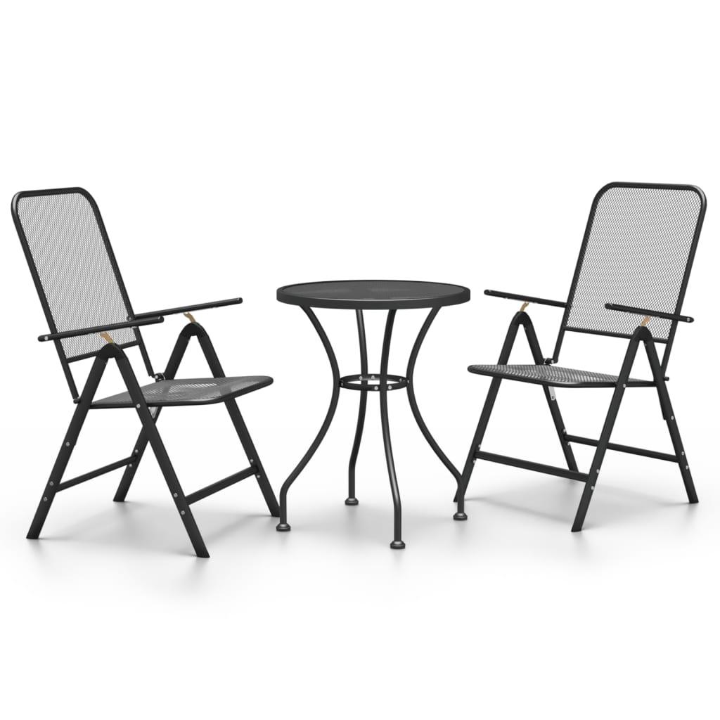 Lauko baldų komplektas Sodo baldų komplektas, 3 dalių, antracito, išplėstas metalas
