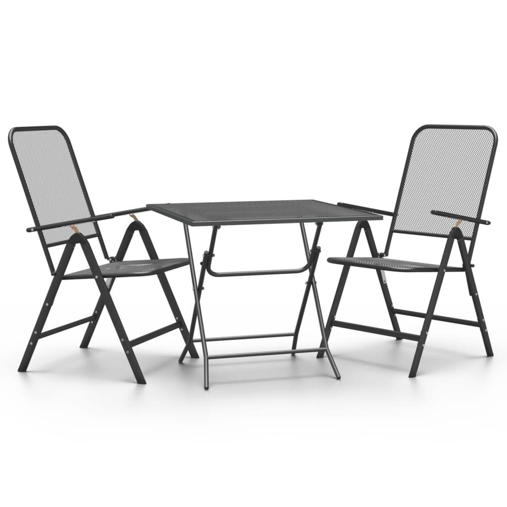 Lauko baldų komplektas Sodo baldų komplektas, 3 dalių, antracito, išplėstas metalas