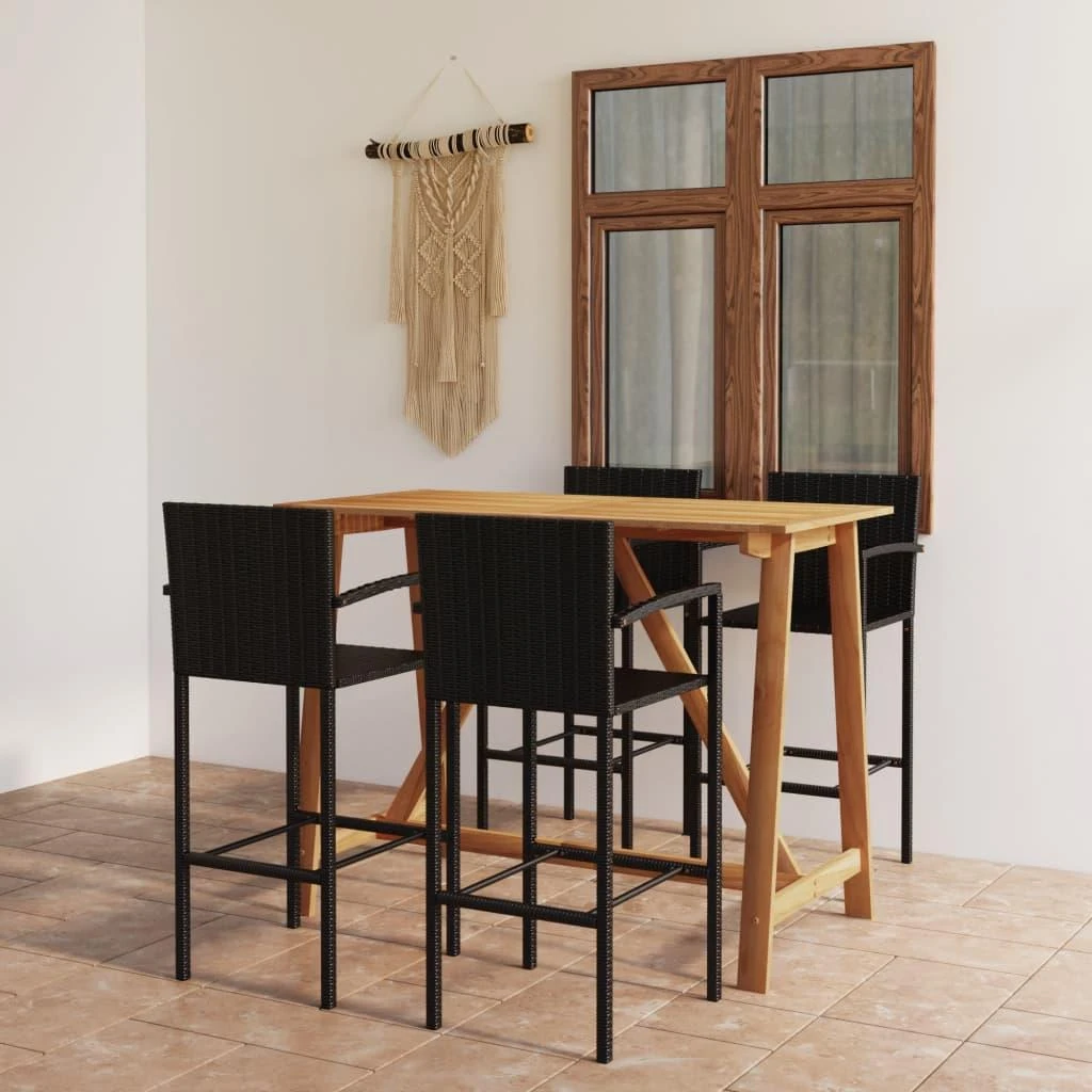 Lauko baldų komplektas Sodo baro baldų komplektas, 5 dalių, juodos spalvos