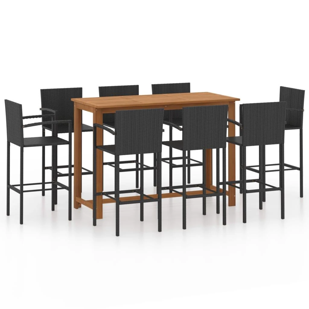 Lauko baldų komplektas Sodo baro baldų komplektas, 9 dalių, juodas (246665+2x313455)