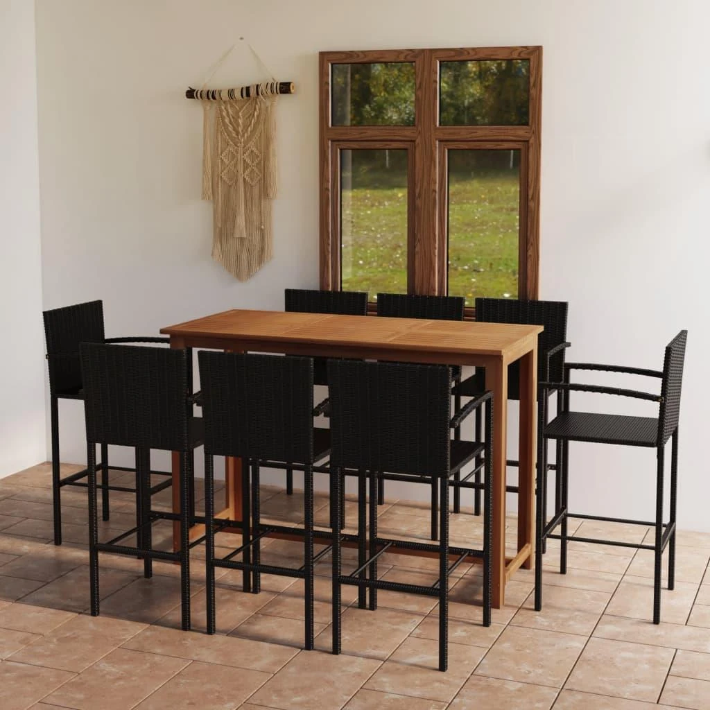 Lauko baldų komplektas Sodo baro baldų komplektas, 9 dalių, juodas (246665+2x313455)