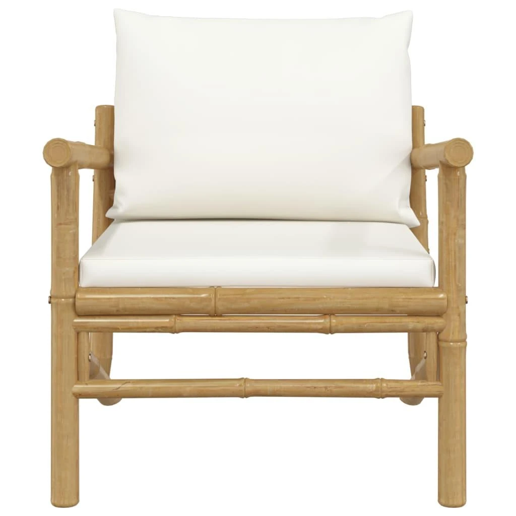 Sodo kėdės su kreminėmis baltomis pagalvėlėmis, 2vnt., bambukas
