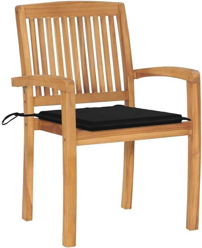 Sodo kėdės su juodomis pagalvėlėmis, 2vnt., tikmedžio masyvas