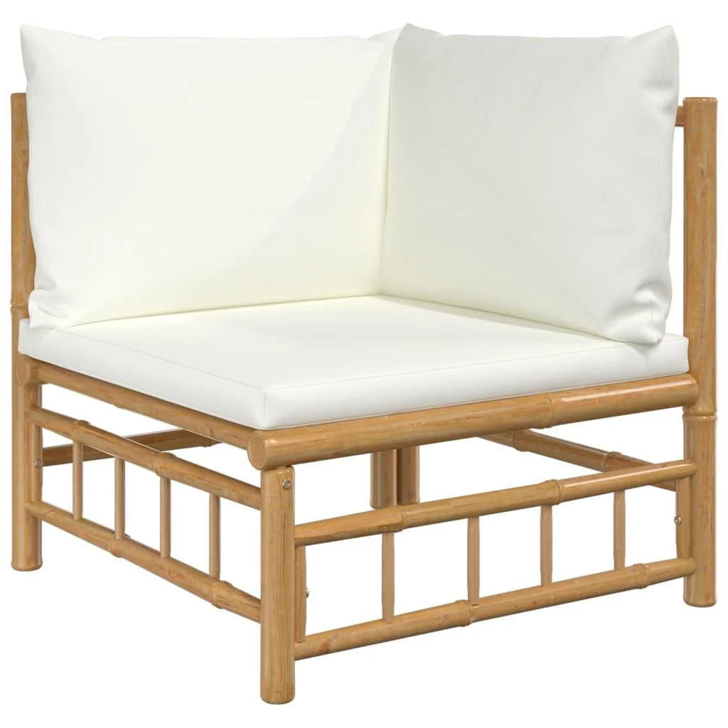 Lauko baldų komplektas Sodo komplektas su kreminėmis pagalvėlėmis, 7 dalių, bambukas