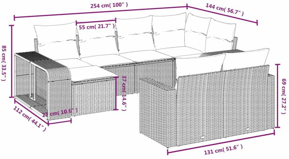Sodo komplektas su pagalvėlėmis, 10 dalių, juodas, poliratanas