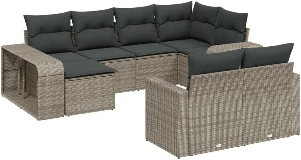 Sofa Sodo komplektas su pagalvėlėmis, 10 dalių, pilkas, poliratanas