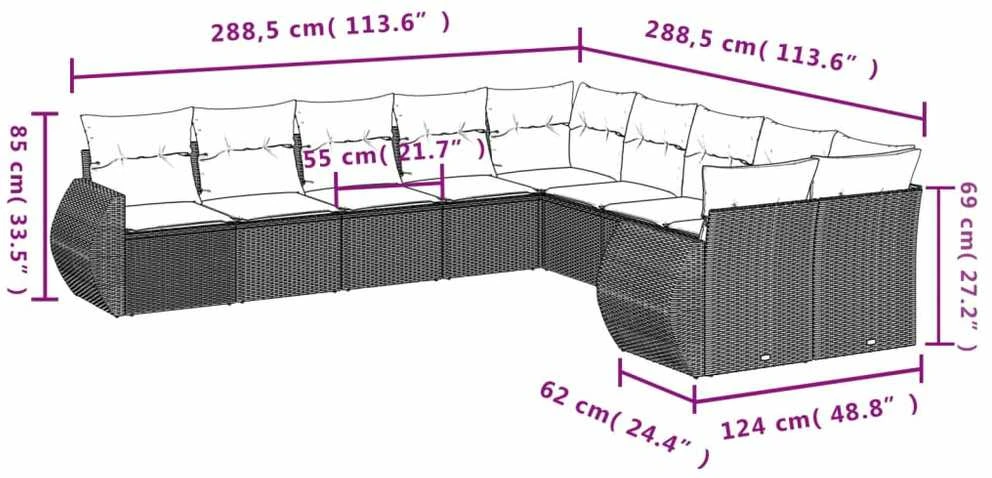 Sodo komplektas su pagalvėlėmis, 10 dalių, pilkas, poliratanas