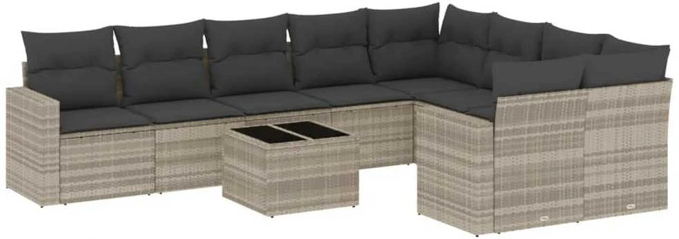 Sofa Sodo komplektas su pagalvėlėmis, 10 dalių, pilkas, poliratanas