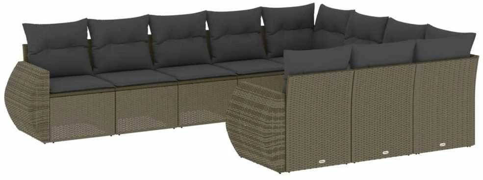 Sofa Sodo komplektas su pagalvėlėmis, 10 dalių, pilkas, poliratanas