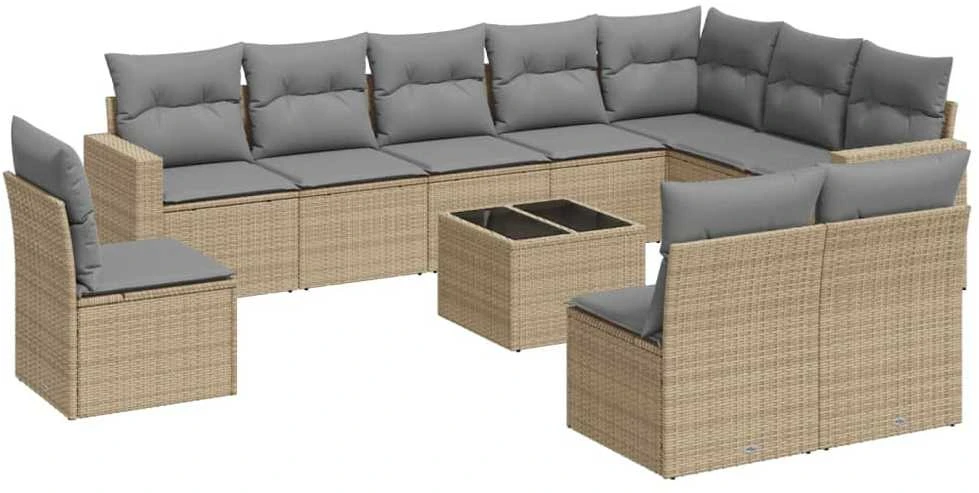 Sofa Sodo komplektas su pagalvėlėmis, 11 dalių, smėlio, poliratanas