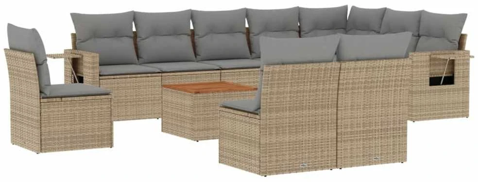 Sofa Sodo komplektas su pagalvėlėmis, 11 dalių, smėlio, poliratanas