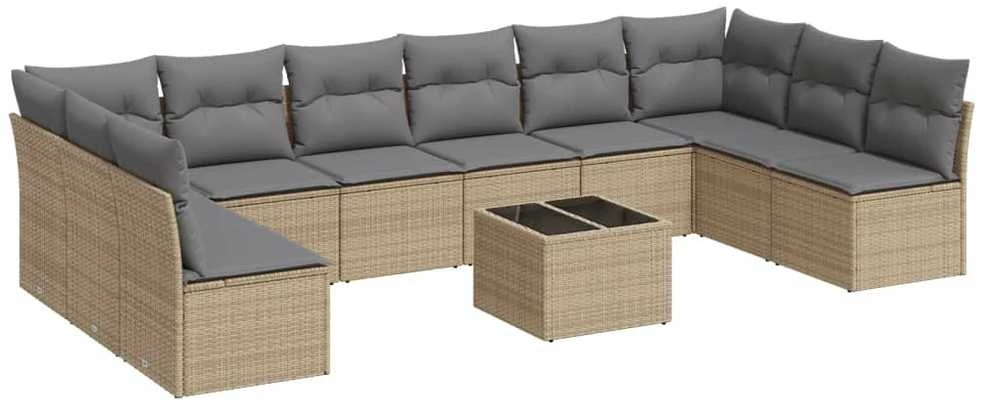 Sofa Sodo komplektas su pagalvėlėmis, 11 dalių, smėlio, poliratanas