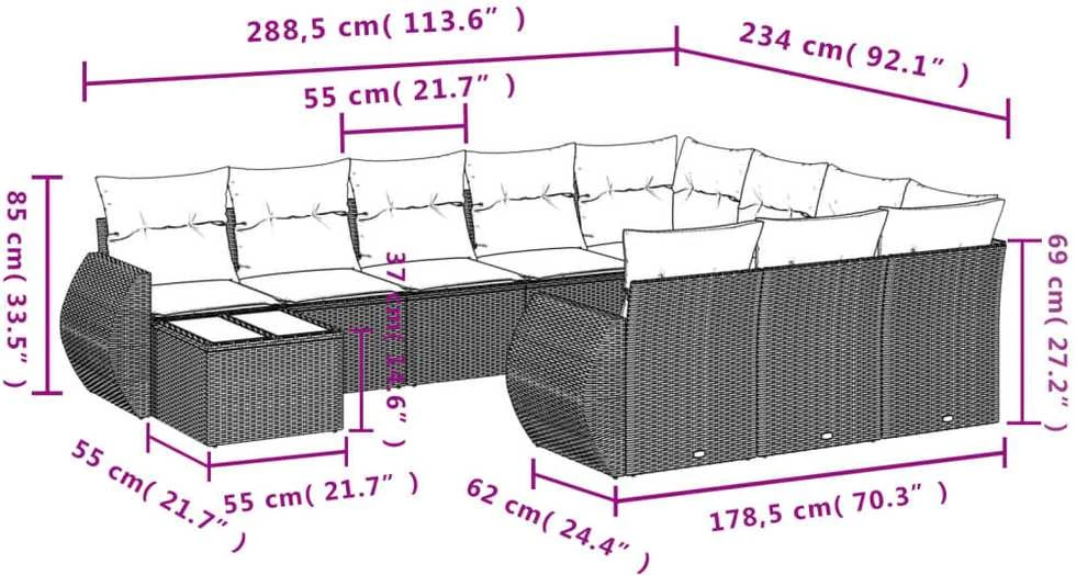 Sofa Sodo komplektas su pagalvėlėmis, 11 dalių, pilkas, poliratanas