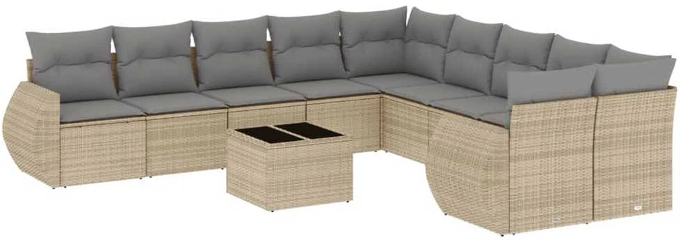 Sofa Sodo komplektas su pagalvėlėmis, 11 dalių, smėlio, poliratanas