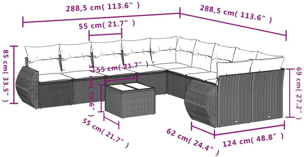 Sofa Sodo komplektas su pagalvėlėmis, 11 dalių, smėlio, poliratanas