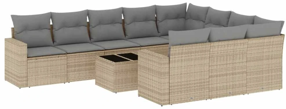 Sofa Sodo komplektas su pagalvėlėmis, 11 dalių, smėlio, poliratanas