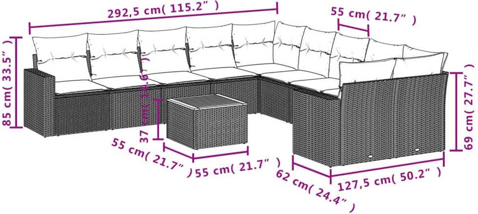 Sofa Sodo komplektas su pagalvėlėmis, 11 dalių, smėlio, poliratanas