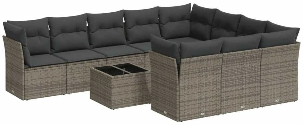 Sofa Sodo komplektas su pagalvėlėmis, 11 dalių, pilkas, poliratanas