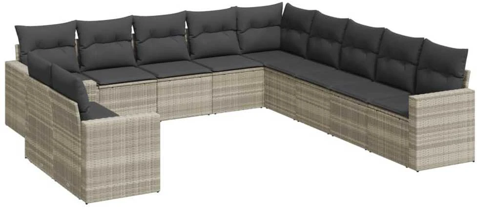Sofa Sodo komplektas su pagalvėlėmis, 11 dalių, pilkas, poliratanas