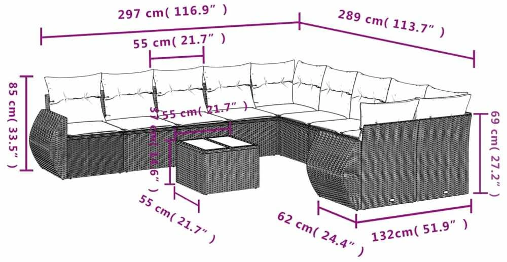 Sofa Sodo komplektas su pagalvėlėmis, 11 dalių, pilkas, poliratanas