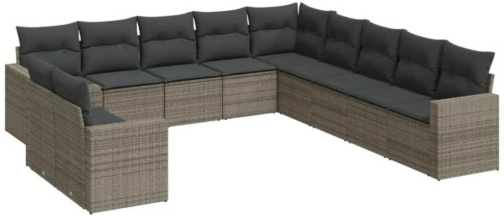 Sofa Sodo komplektas su pagalvėlėmis, 11 dalių, pilkas, poliratanas