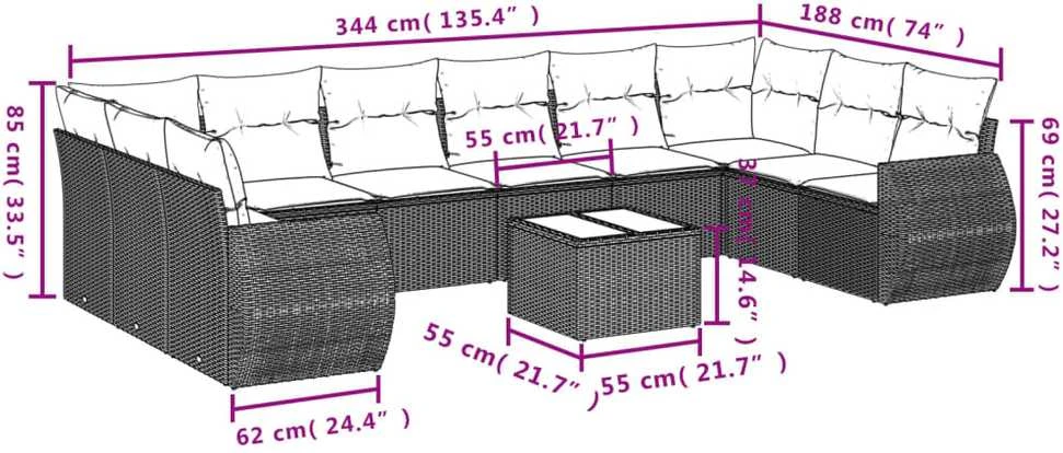 Sofa Sodo komplektas su pagalvėlėmis, 11 dalių, smėlio, poliratanas