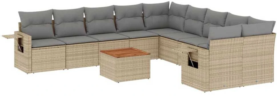 Sofa Sodo komplektas su pagalvėlėmis, 11 dalių, smėlio, poliratanas