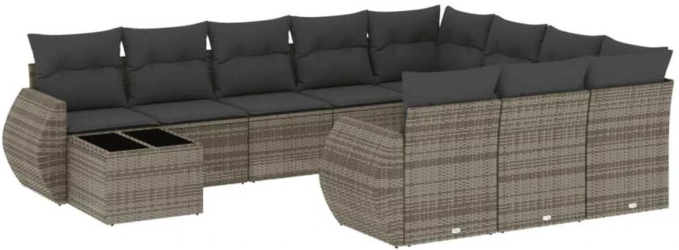 Sofa Sodo komplektas su pagalvėlėmis, 11 dalių, pilkas, poliratanas