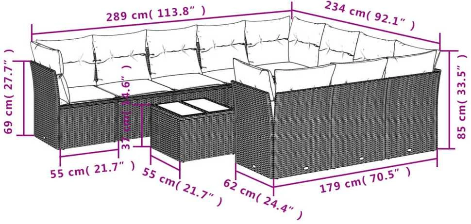 Sofa Sodo komplektas su pagalvėlėmis, 11 dalių, smėlio, poliratanas