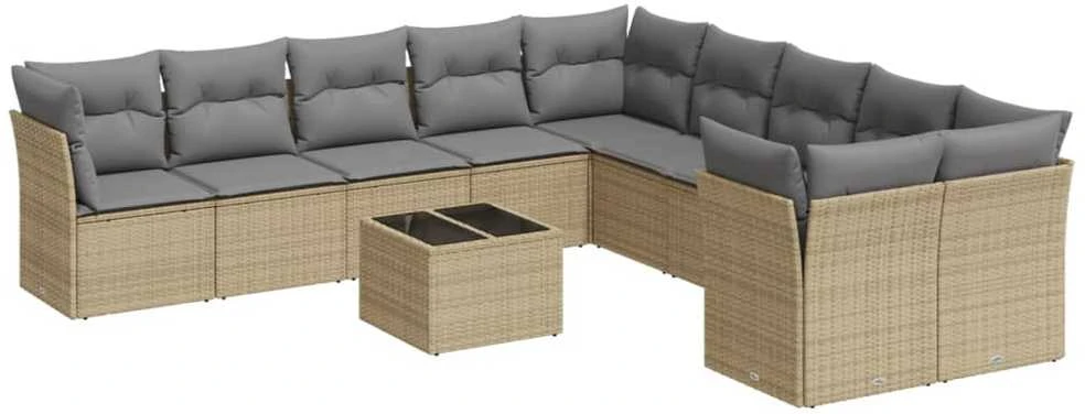 Sofa Sodo komplektas su pagalvėlėmis, 11 dalių, smėlio, poliratanas