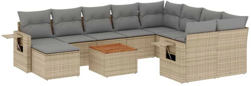 Sofa Sodo komplektas su pagalvėlėmis, 11 dalių, smėlio, poliratanas