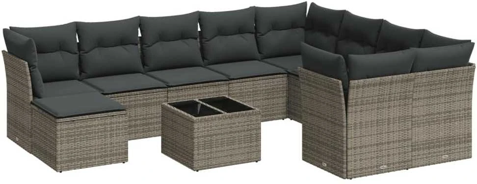 Sofa Sodo komplektas su pagalvėlėmis, 11 dalių, pilkas, poliratanas
