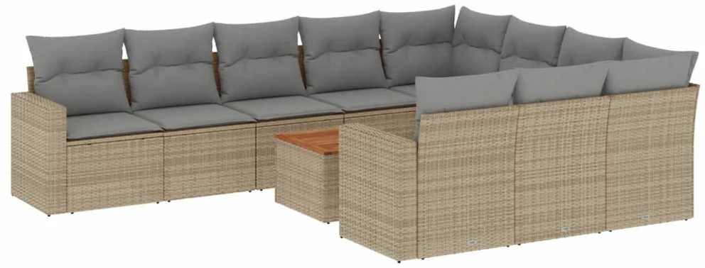 Sofa Sodo komplektas su pagalvėlėmis, 11 dalių, smėlio, poliratanas