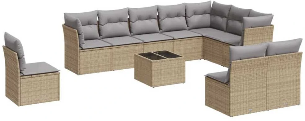 Sofa Sodo komplektas su pagalvėlėmis, 11 dalių, smėlio, poliratanas