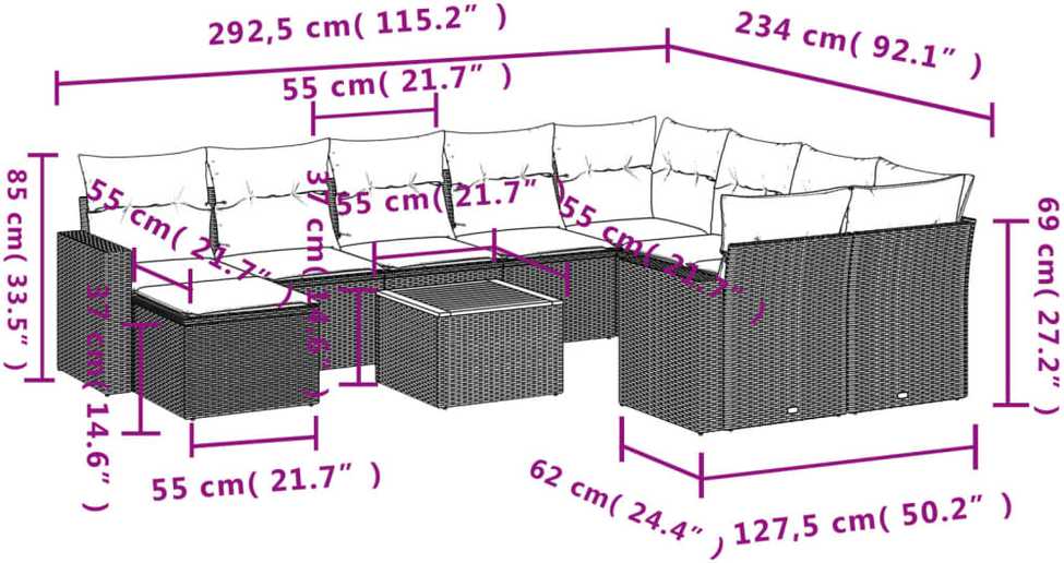 Sofa Sodo komplektas su pagalvėlėmis, 11 dalių, smėlio, poliratanas