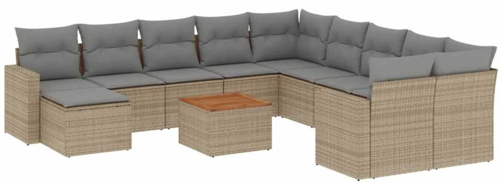 Sofa Sodo komplektas su pagalvėlėmis, 12 dalių, smėlio, poliratanas