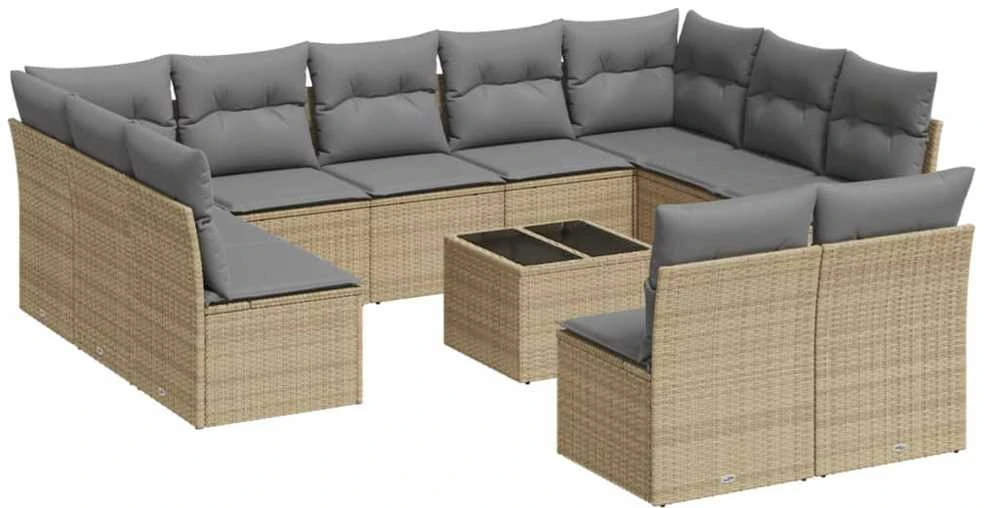 Sofa Sodo komplektas su pagalvėlėmis, 12 dalių, smėlio, poliratanas