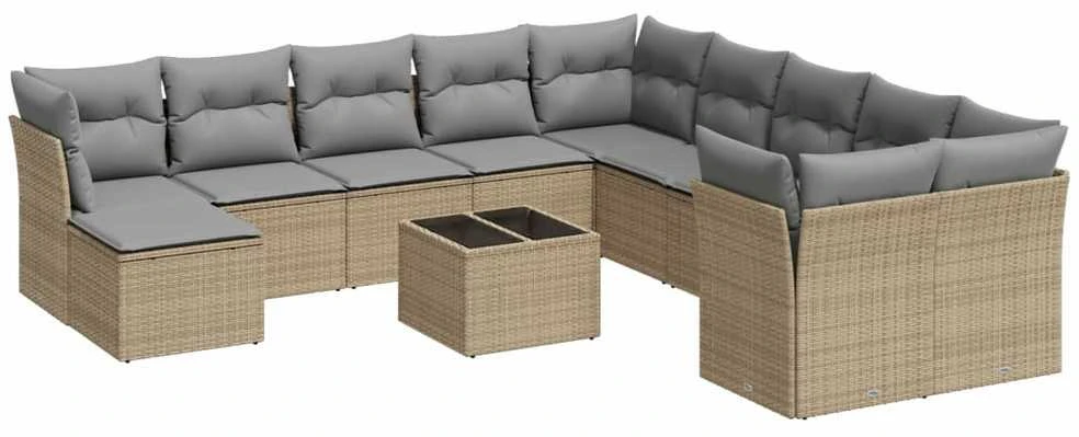 Sofa Sodo komplektas su pagalvėlėmis, 12 dalių, smėlio, poliratanas